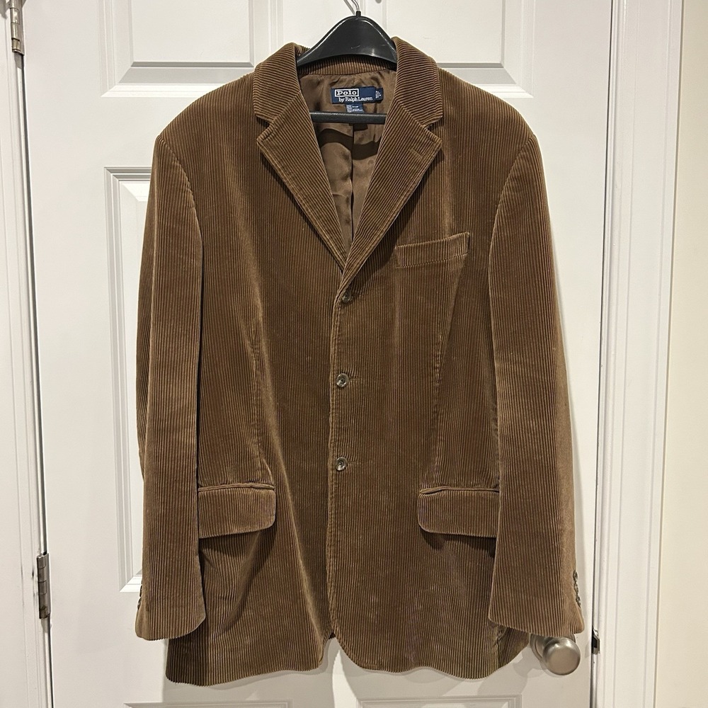 Vtg Polo Ralph Lauren Brown Corduroy Blazer Mens L 3 Button Sport Coat 44R